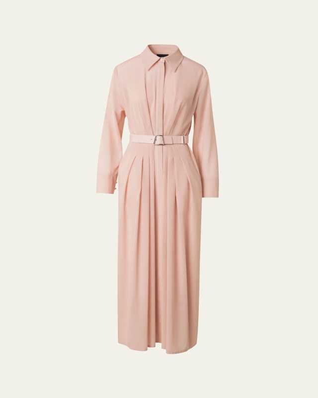 Pleated Cotton Voile Maxi Shirtdress